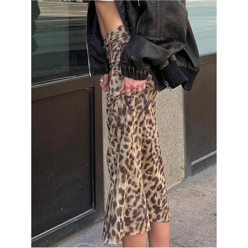 Women's Y2K Leopard Skirt High Waisted Maxi Skirt