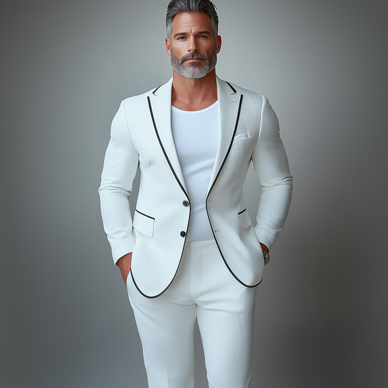 Men's Lapel Collar Two Button Long Sleeve Contrast Binding Blazer