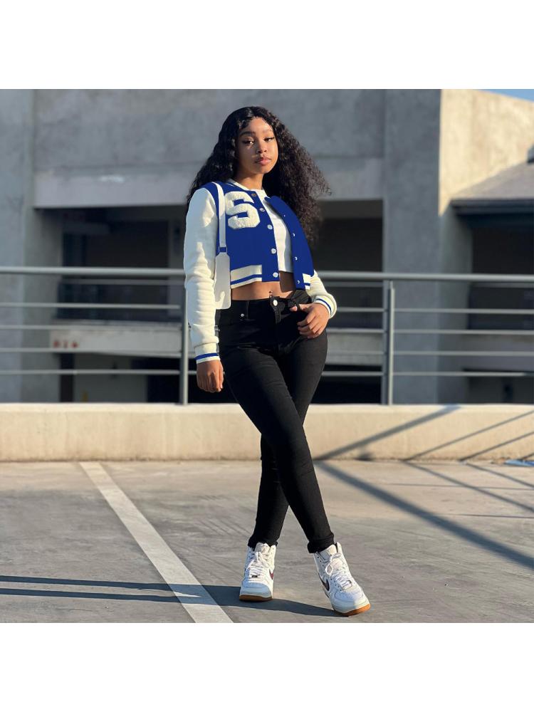 Contrast Color Letter Patchwork Baseball Jacket