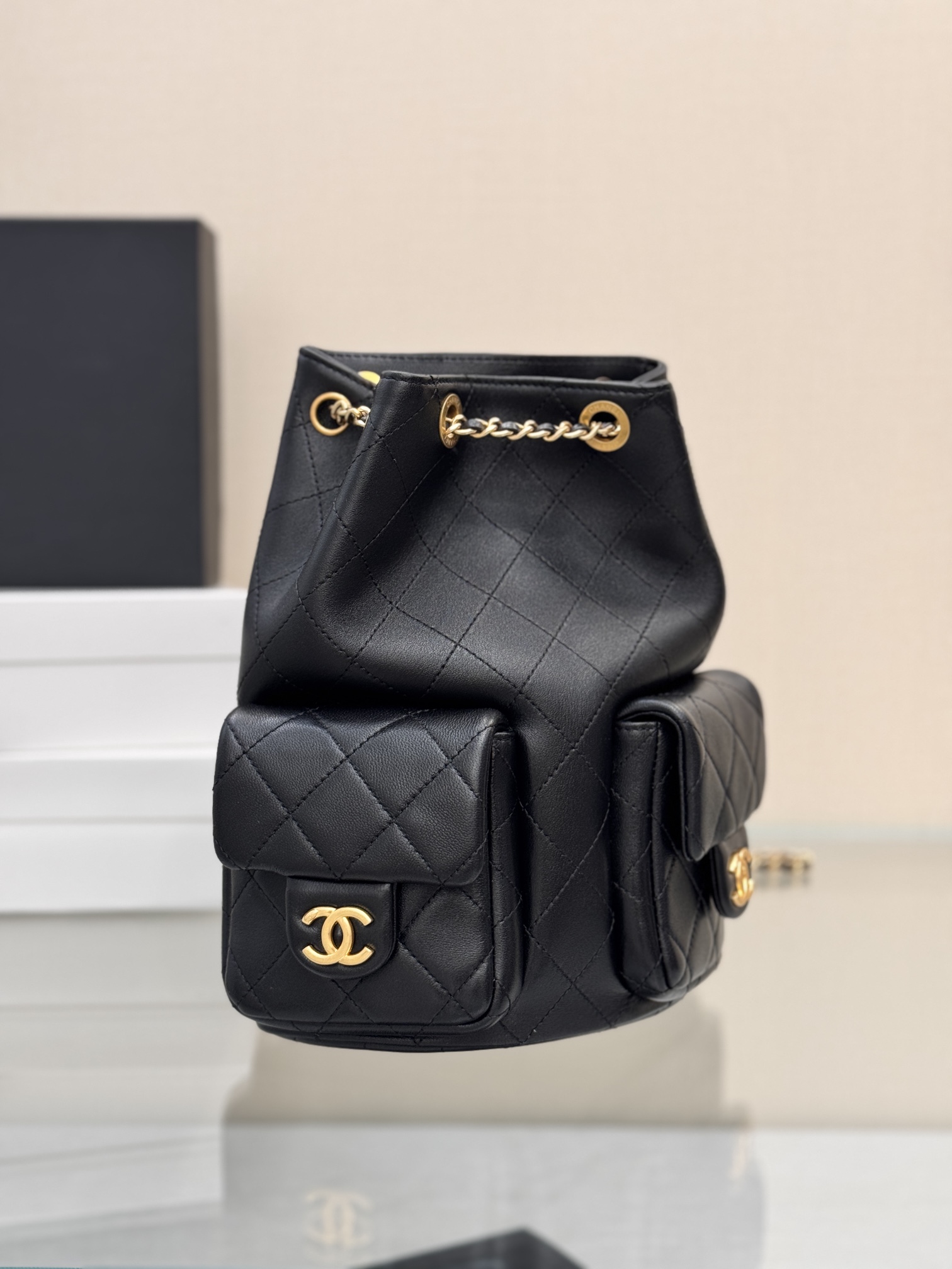 Drawstring Bucket Backpack（Black） - Mocuir