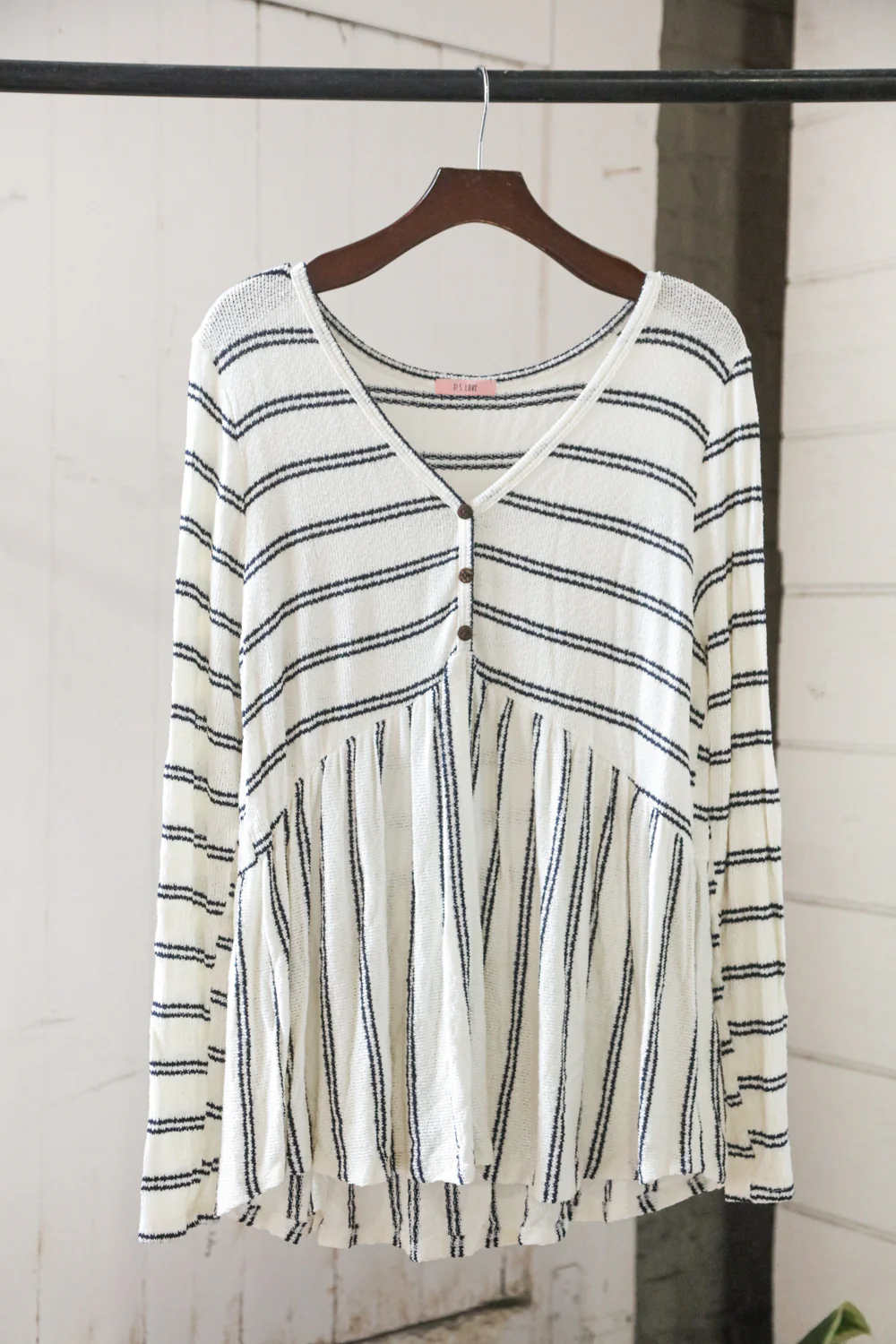Plus Ivory Stripe Button Blouse