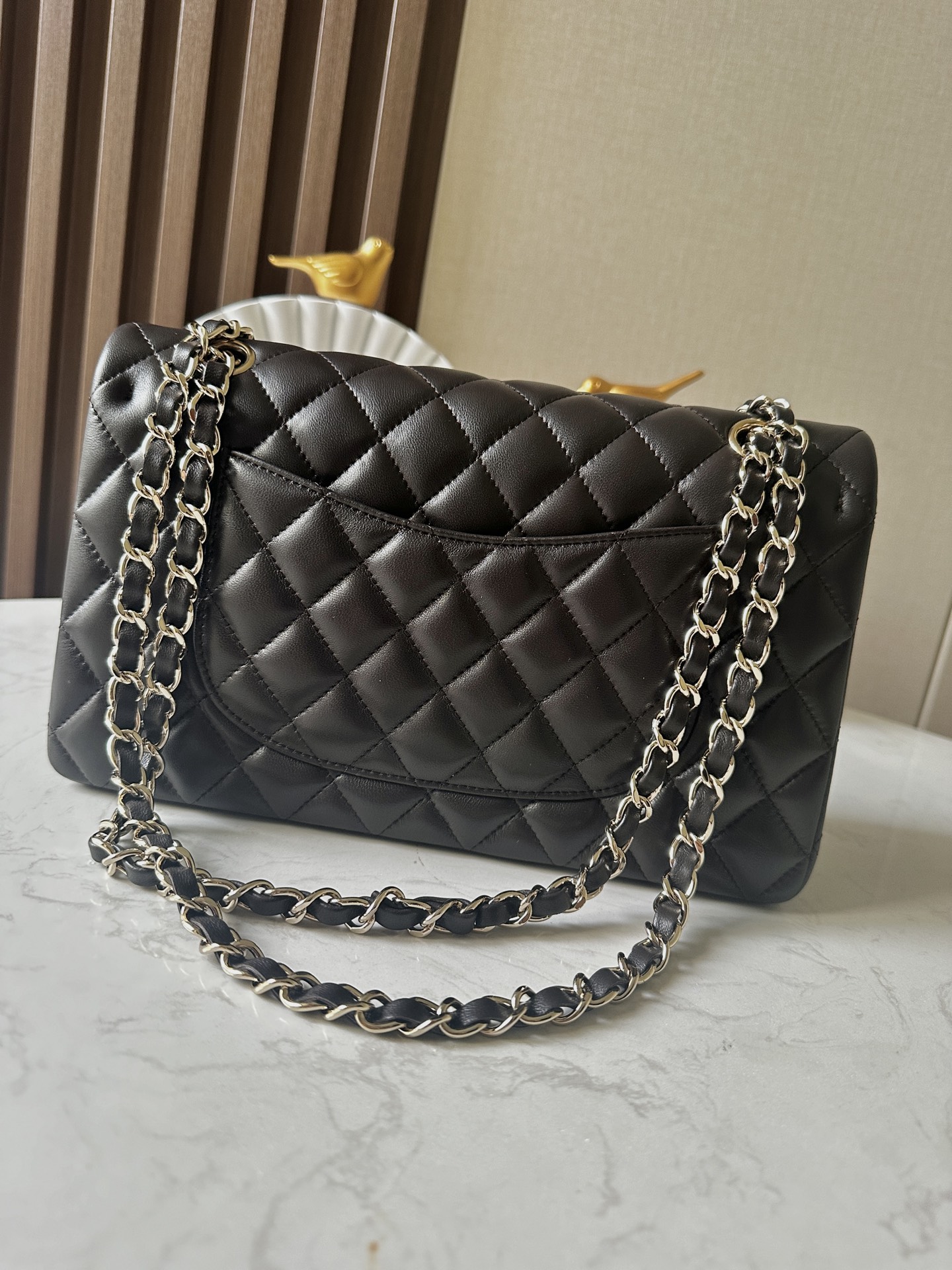 Black Lambskin Quilted Classic Flap (CF) Medium Double Flap Bag with Gold Hardware - Mocuir