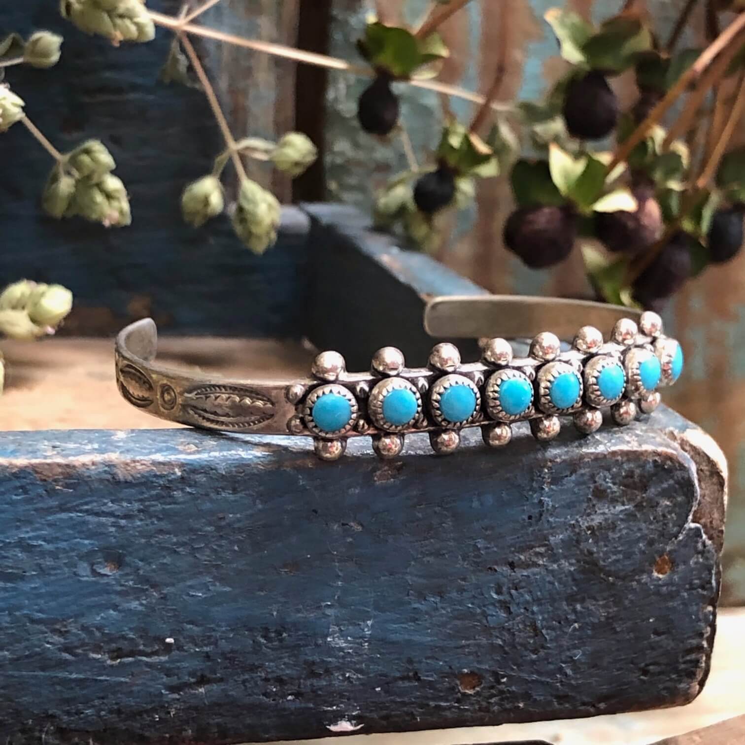 Old Turquoise Dots Row Bracelet Sterling Bell Trading Post