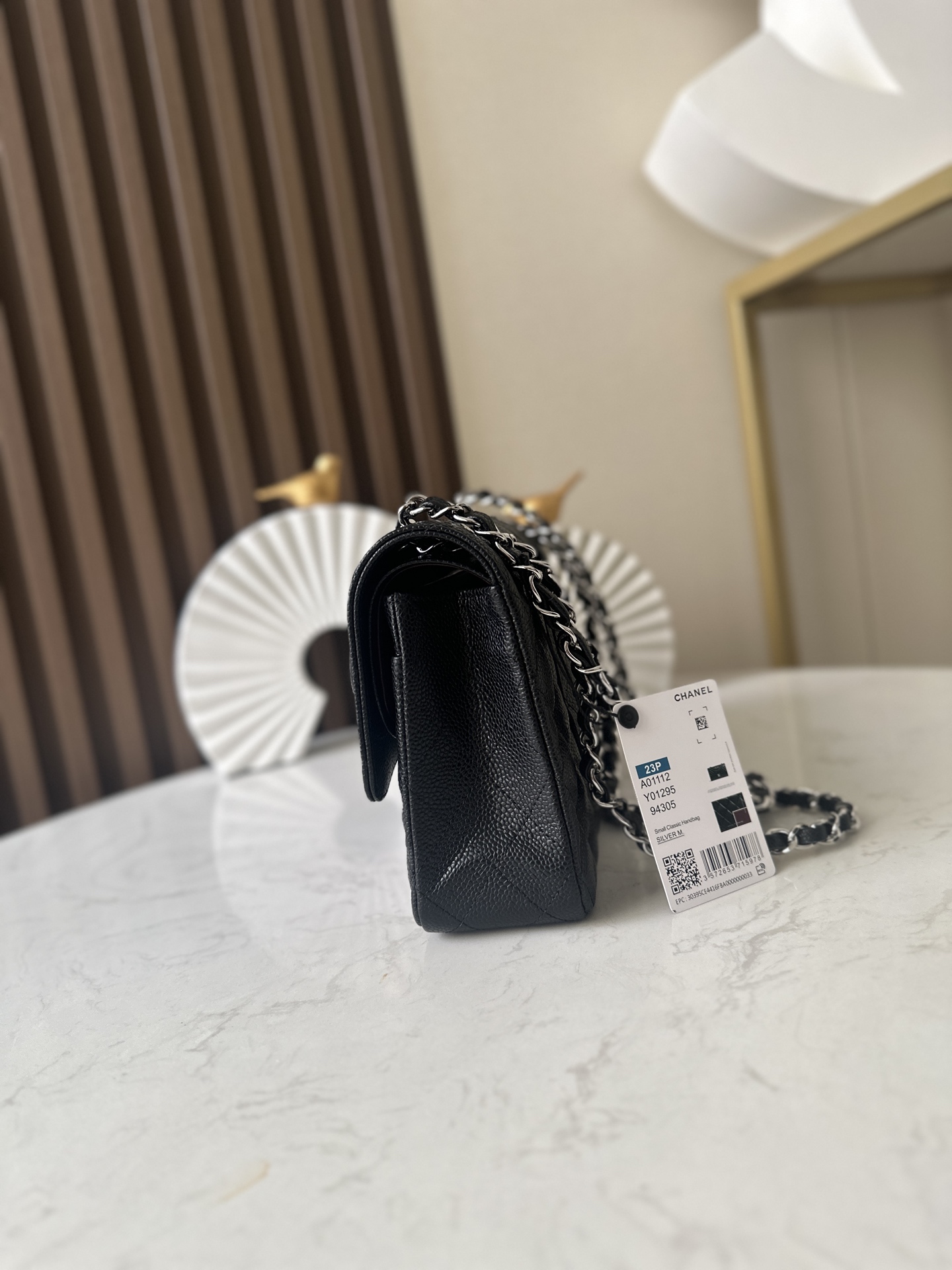 Black Caviar Quilted Medium Classic Flap Bag with Silver Hardware - Mocuir