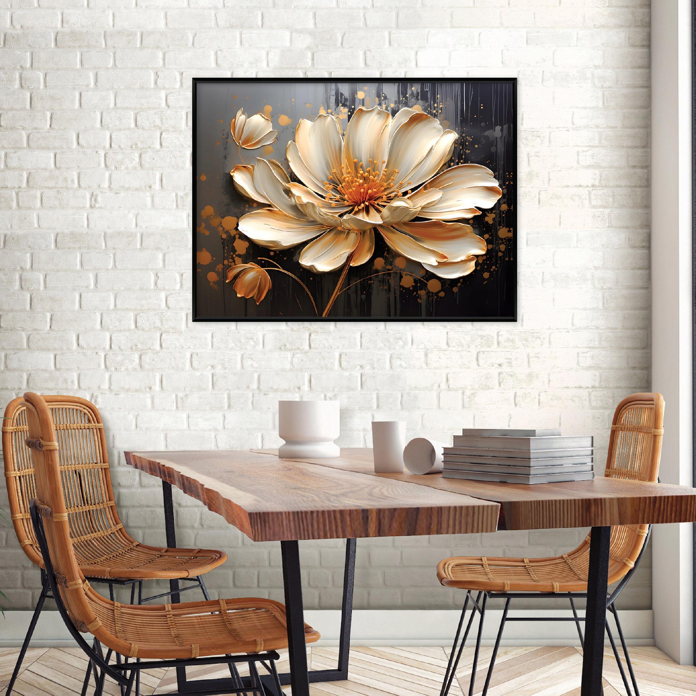 Black framed canvas painting, 3D flower abstraction, living room, bedroom, 60x40