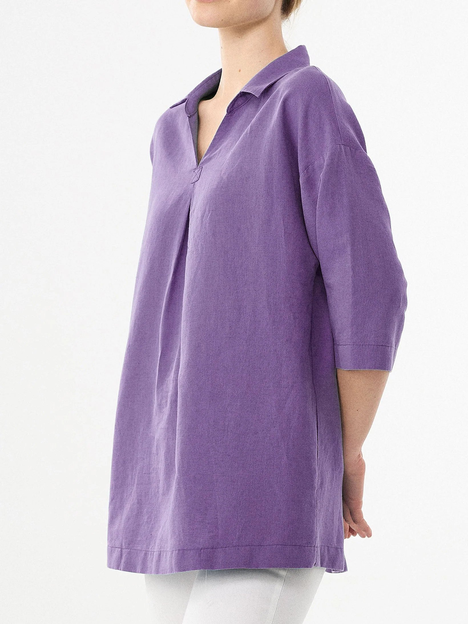 Cotton Linen Solid Color V-NECK Top