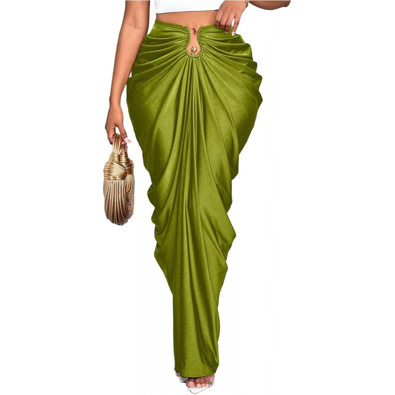 Women's Ruched Bodycon Maxi Skirt