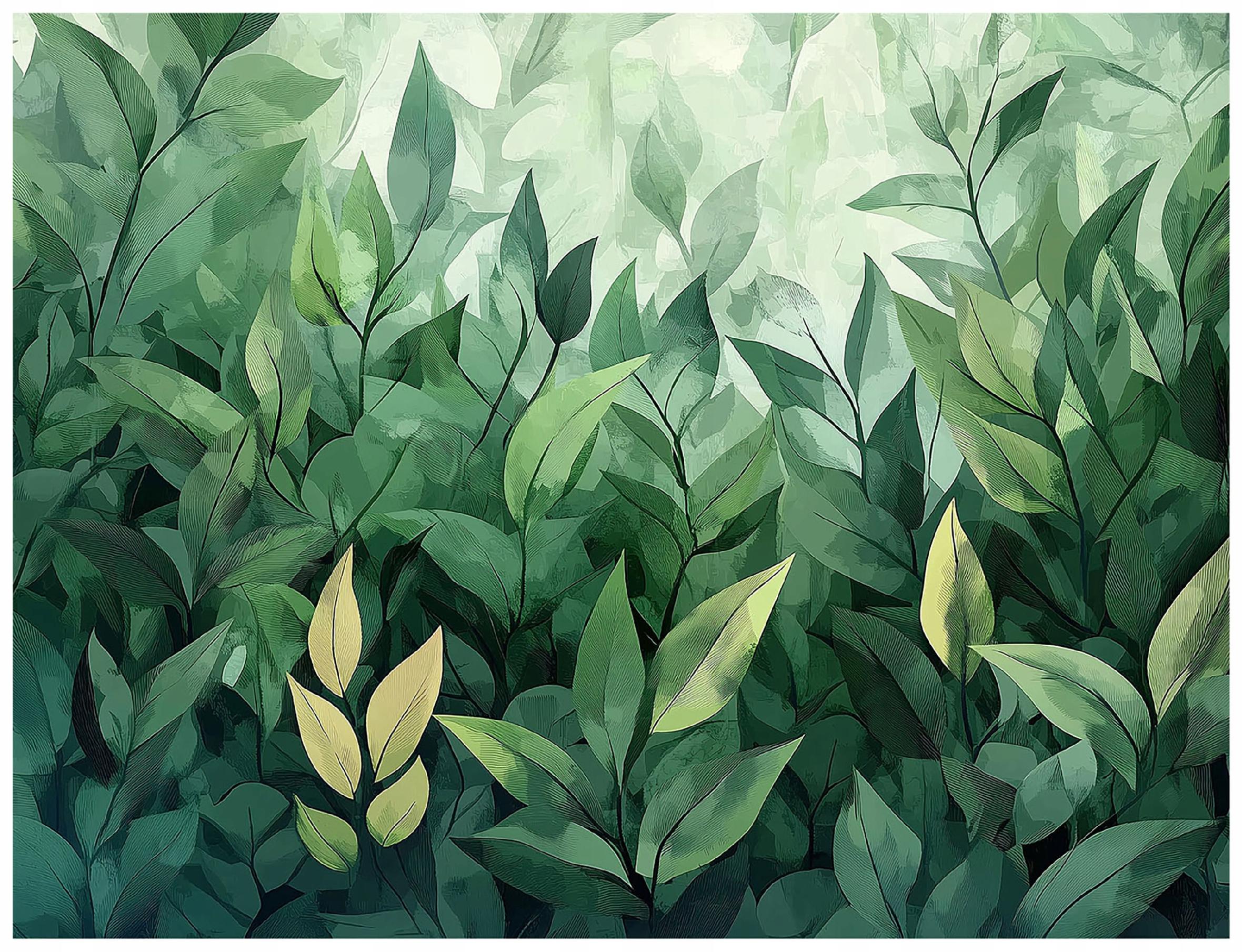 Green leaves nature wall mural for bedroom, living room, kitchen, wallpaper