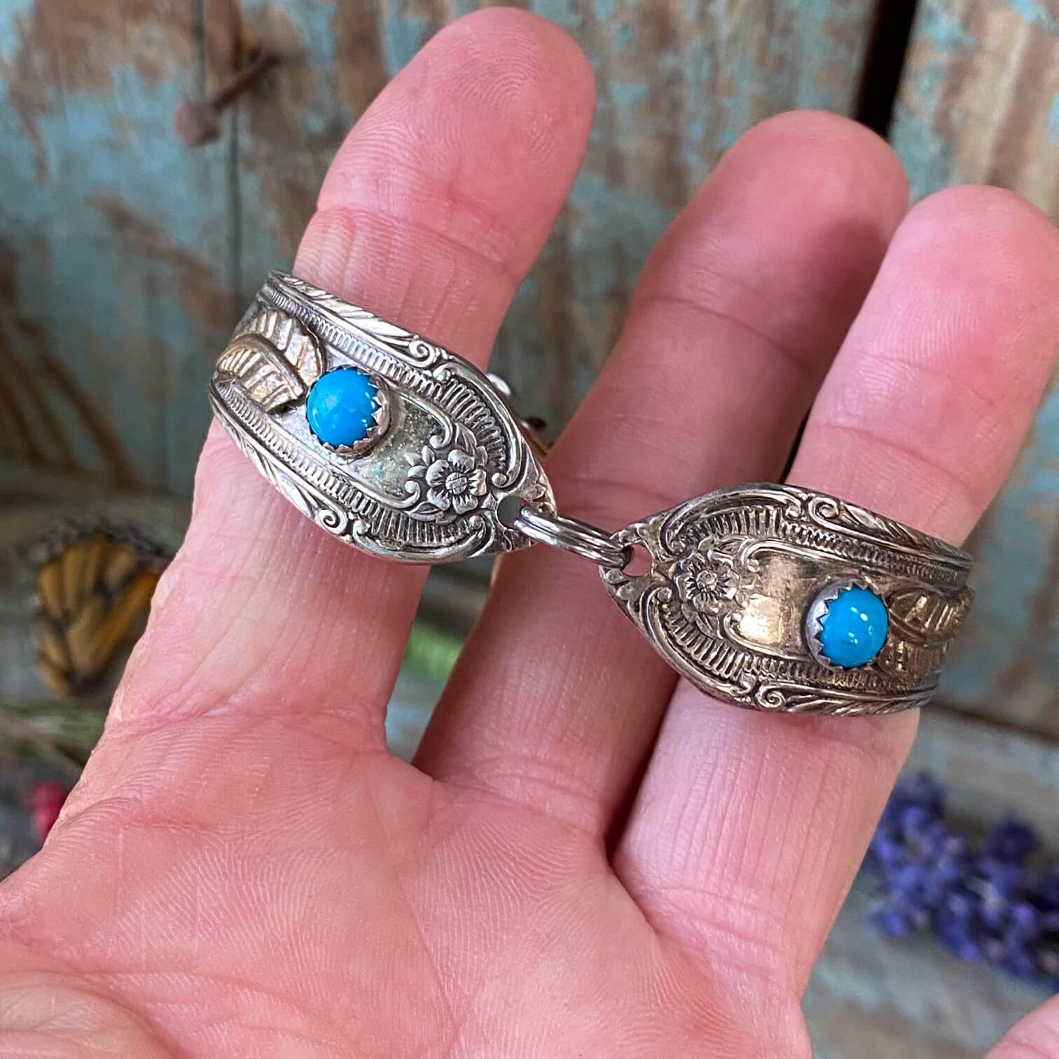 Vintage Silver Spoon Bracelet with Turquoise
