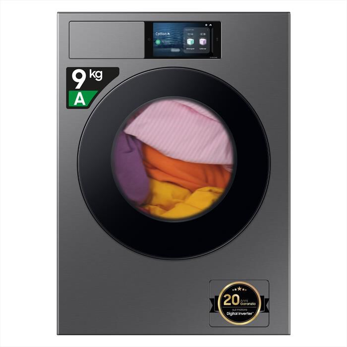 SAMSUNG - Lavatrice WF90F09C4SU3 9KG Classe A-Dark Silver Steel - oblò Nero