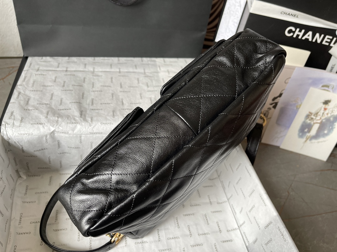 Large Hobo Bag (AS4668) in Black Shiny Calfskin with Gold-Tone Hardware, 24P Pre-Fall Collection - Mocuir