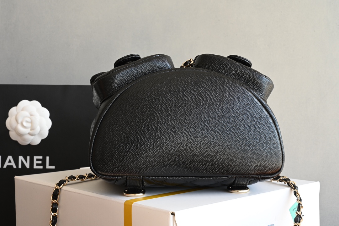 25P Duma Backpack in Black Caviar Leather with Light Gold-Tone Hardware (Model AS4376) - Mocuir