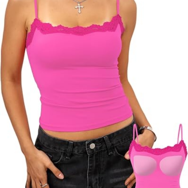 Padded Lace Top Double Lined Crop Tank Tops Going Out Cami Shirt