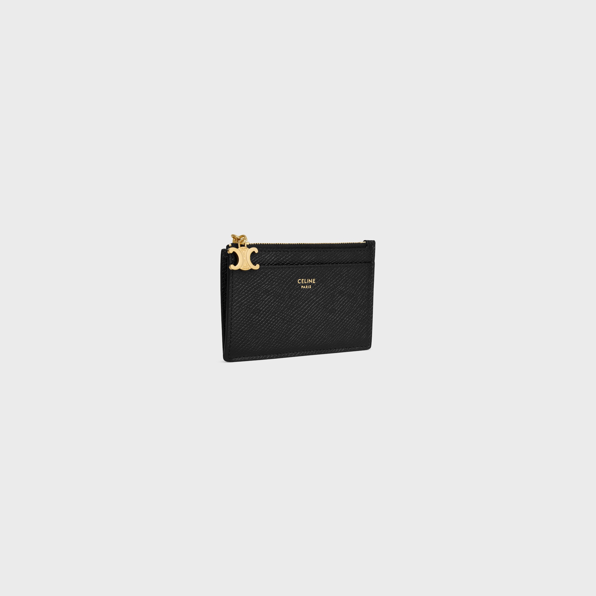 ZIPPED CARD HOLDER TRIOMPHE CHARMS IN GRAINED CALFSKIN BLACK