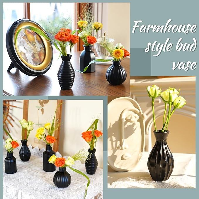 VASEA Black Vase, Bud Vases Set of 12
