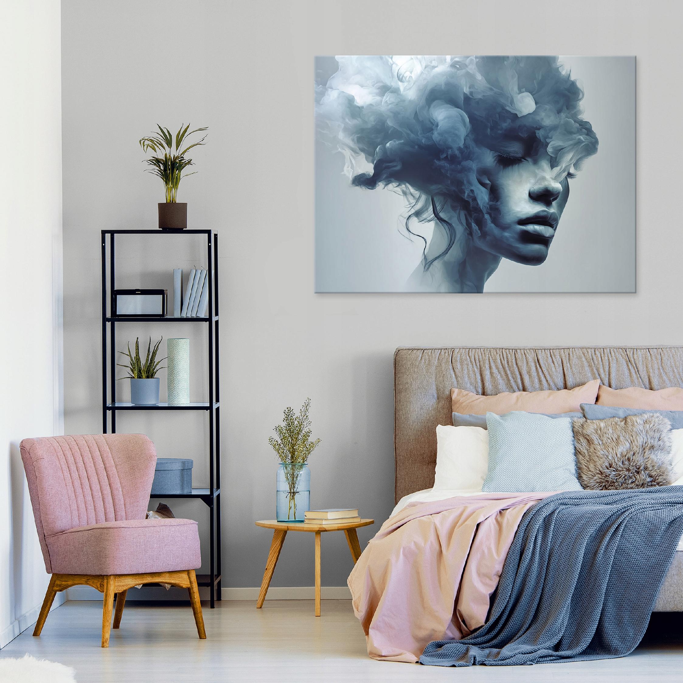 Blue abstract woman painting for bedroom or living room on canvas, 40x30