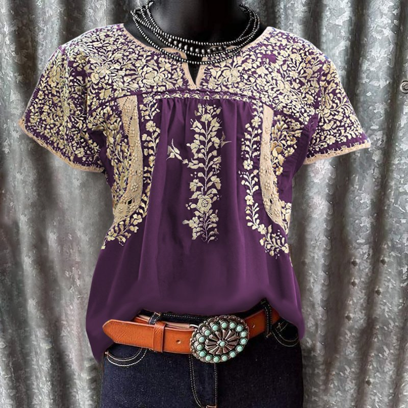 Women's Flower Casual Loose Western Graphic Tees