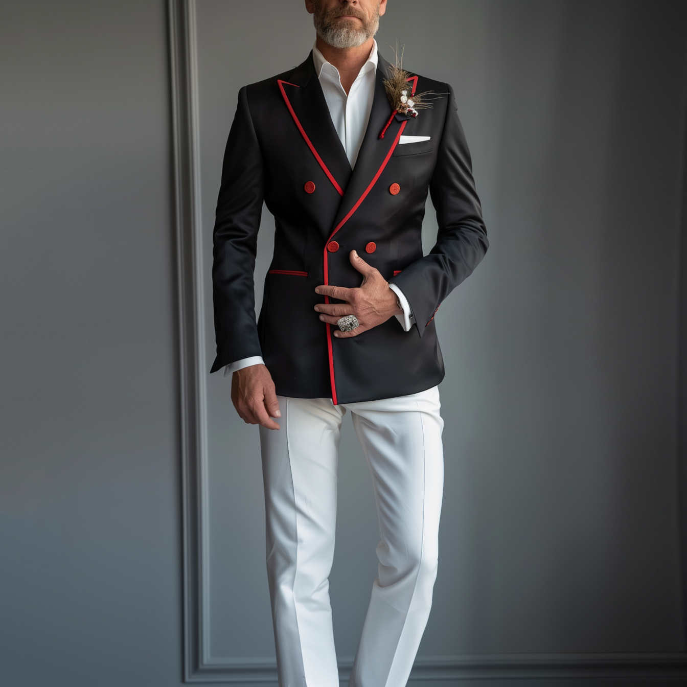 Men's Peaked Lapel Contrast Binding Double-breasted Blazer