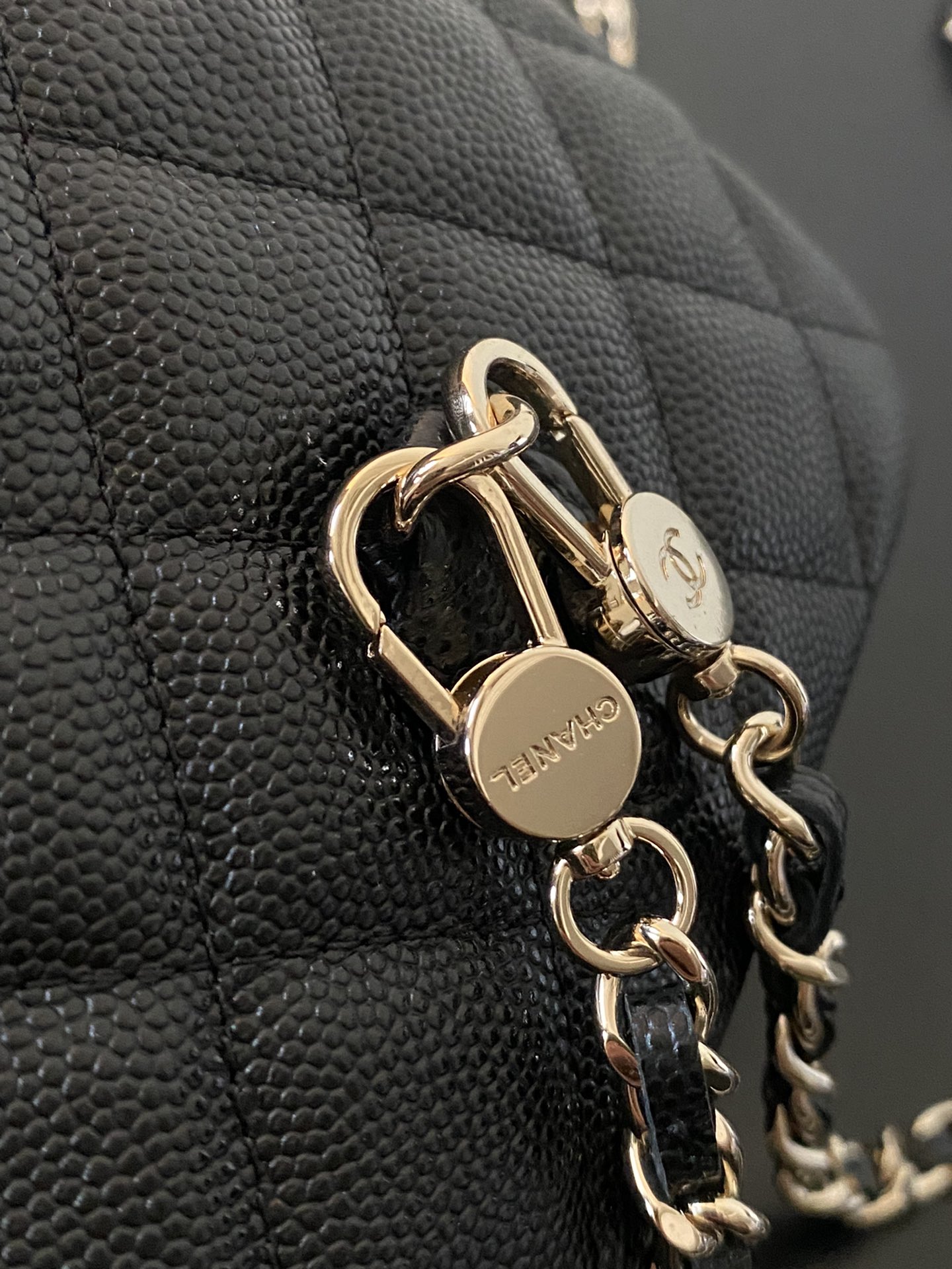 Mini Backpack with Chain (AS3787) in Black Caviar Leather with Gold-Tone Hardware, 24C Cruise Collection - Mocuir