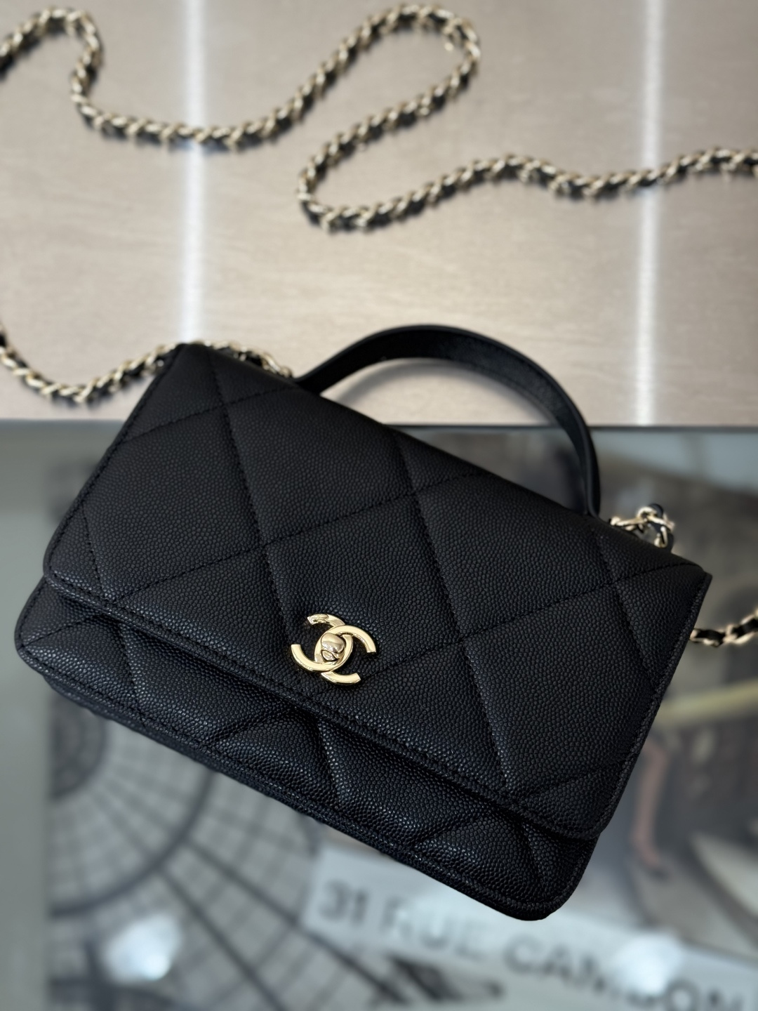 Classic Wallet On Chain with Top Handle（Black） - Mocuir