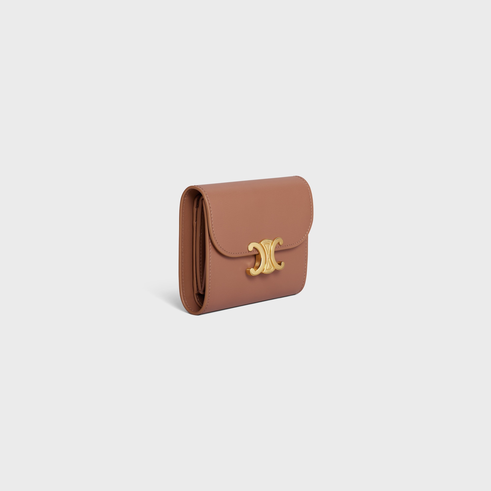 SMALL FLAP WALLER TRIOMPHE IN SHINY CALFSKIN BRONZE
