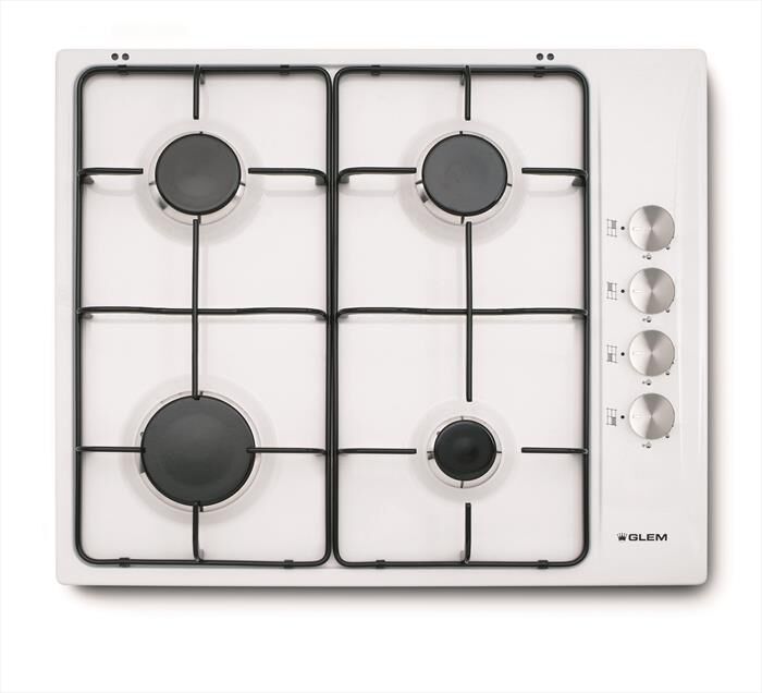 GLEM GAS - Piano cottura a gas GTL64WH 4 fuochi 58,5cm-Bianco