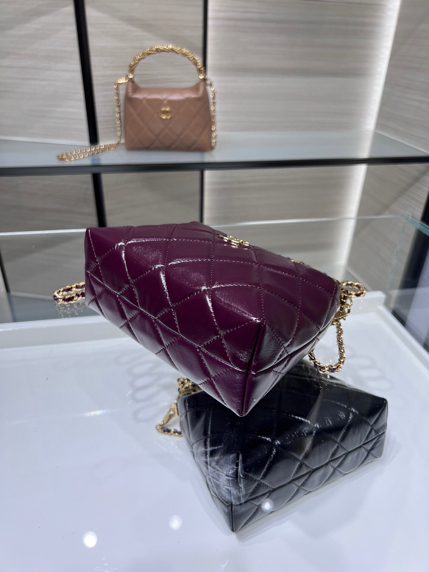 Mini Hobo Bag with Top Handle（Burgundy） - Mocuir