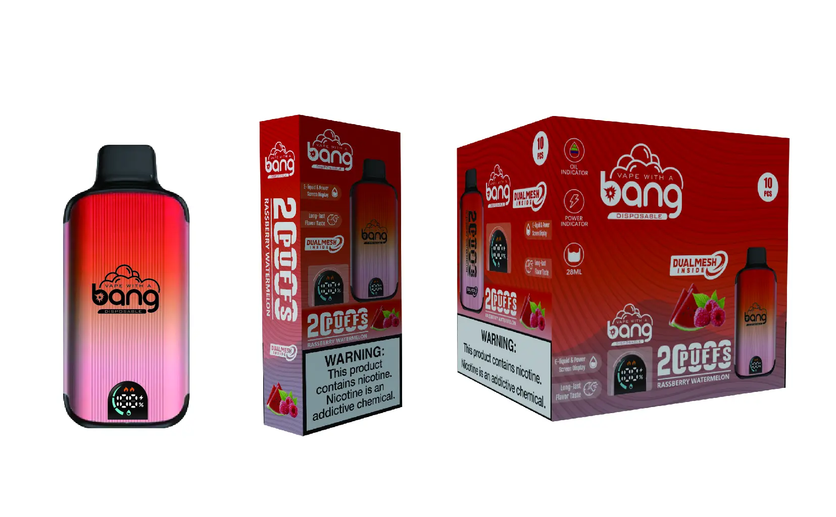 （3 pieces）Bang 20000 Puffs New Product LED Display Disposable Vape