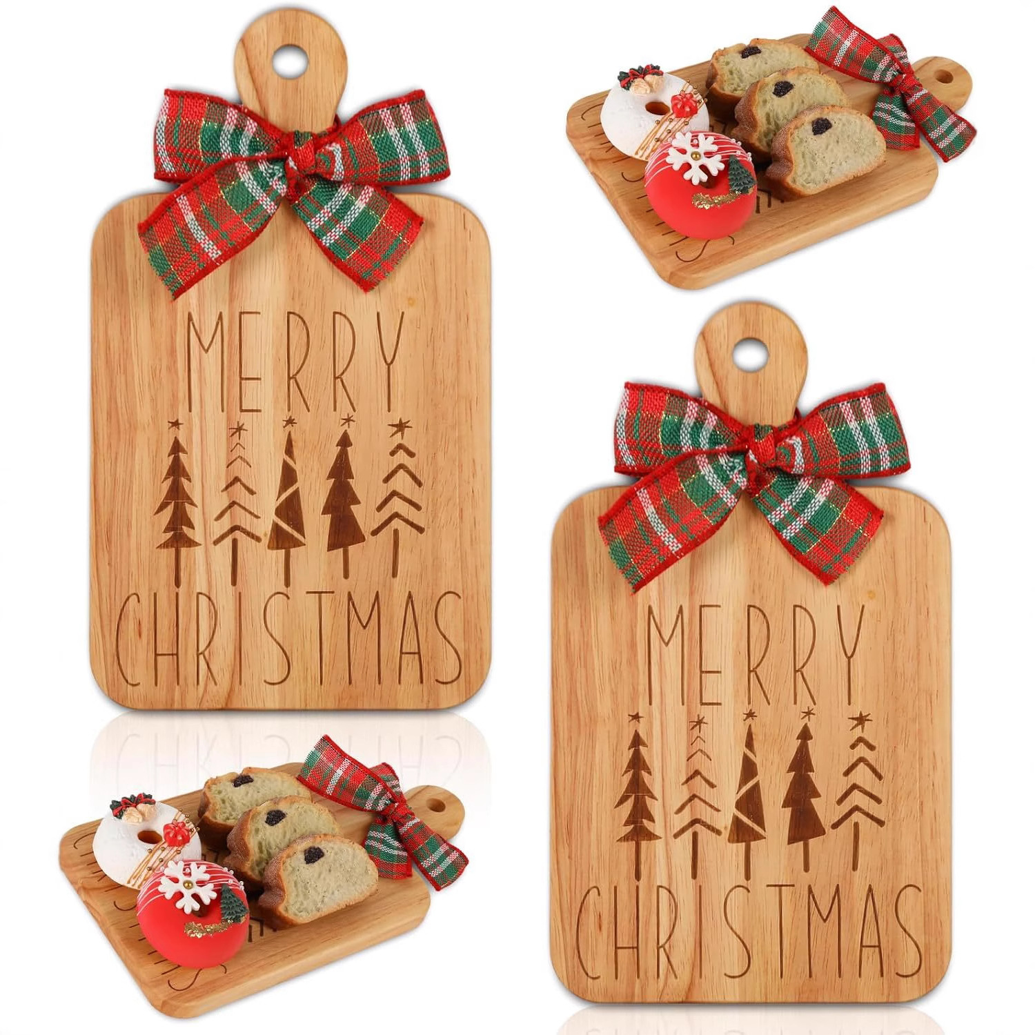 Wooden Christmas Cutting Board Household Rubber Wood Small Tray with Handle Double-Sided Cheese Plate Pizza Cheese Plate
