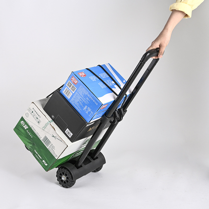 Four-Wheel Iron Alloy Handcart, Foldable Shopping Cart with Pull Rod for Grocery Shopping