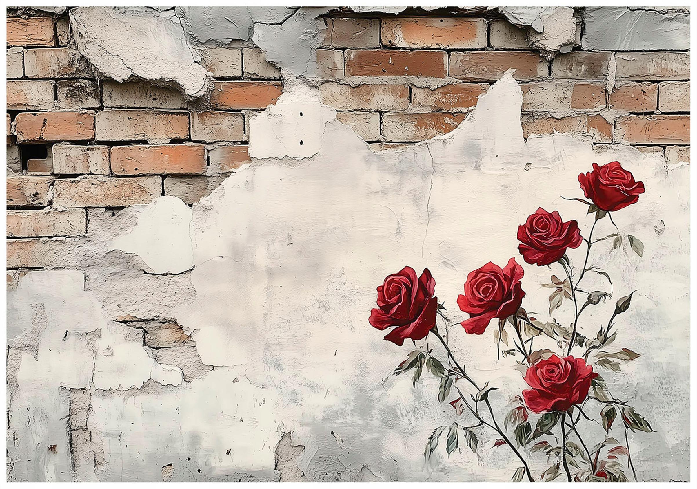 Brick wall wallpaper flowers plaster bedroom living room wallpaper non-woven