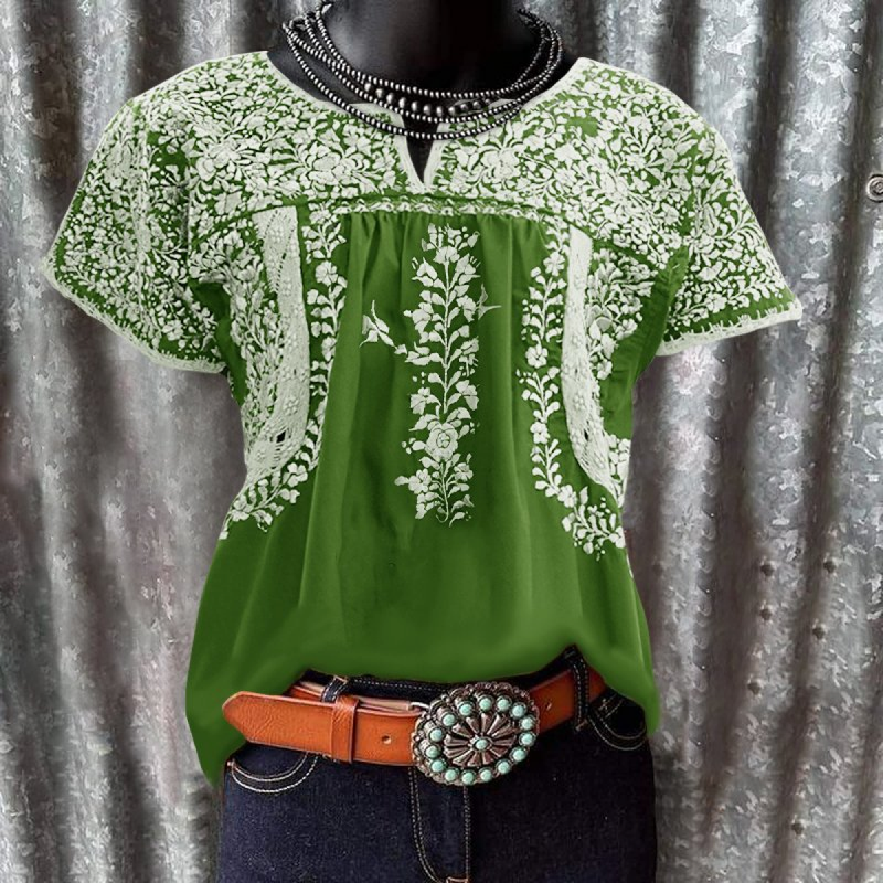 Women's Flower Casual Loose Western Graphic Tees