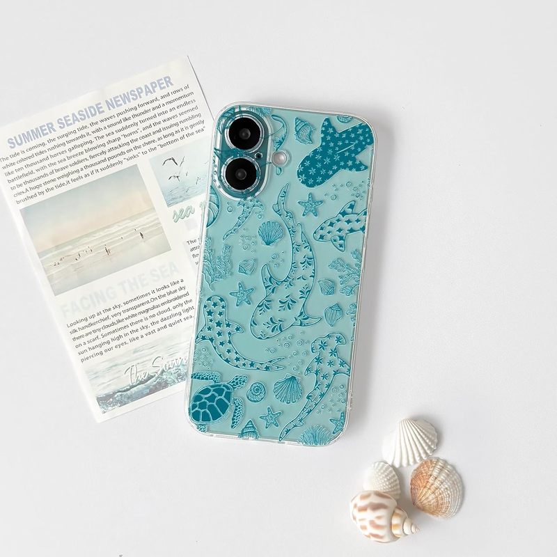 Compatible with iPhone 16 Case Clear Cute Shell Whale Sea Ocean Animal Pattern