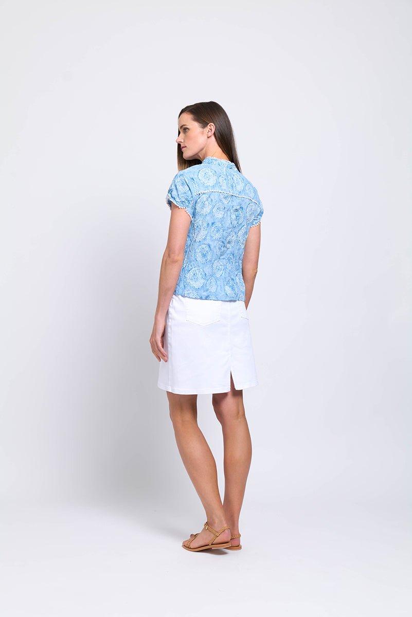 Crinkle Cotton Cap-Sleeve Shirt