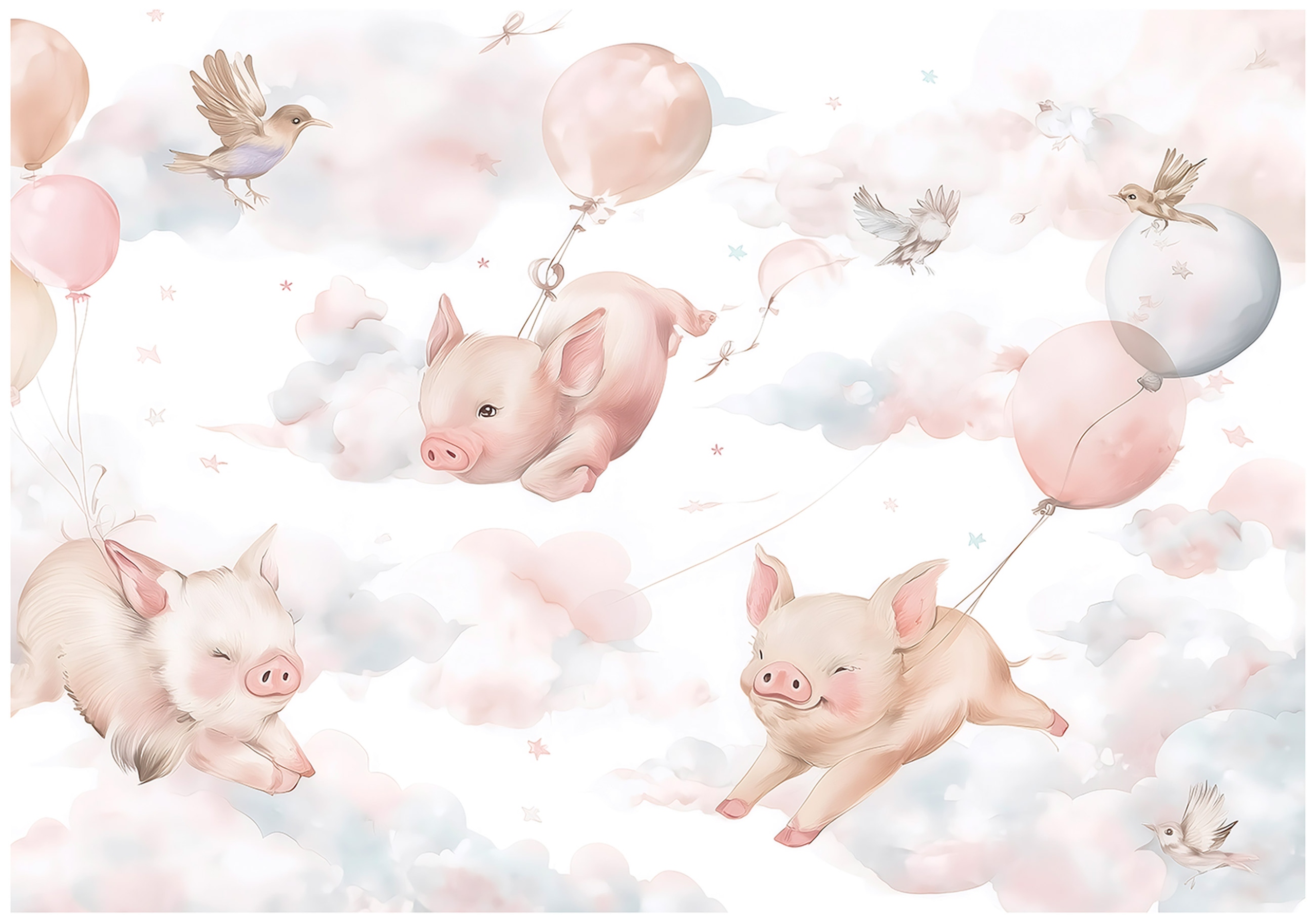 Photo wallpaper for children animals clouds pigs children's wallpaper