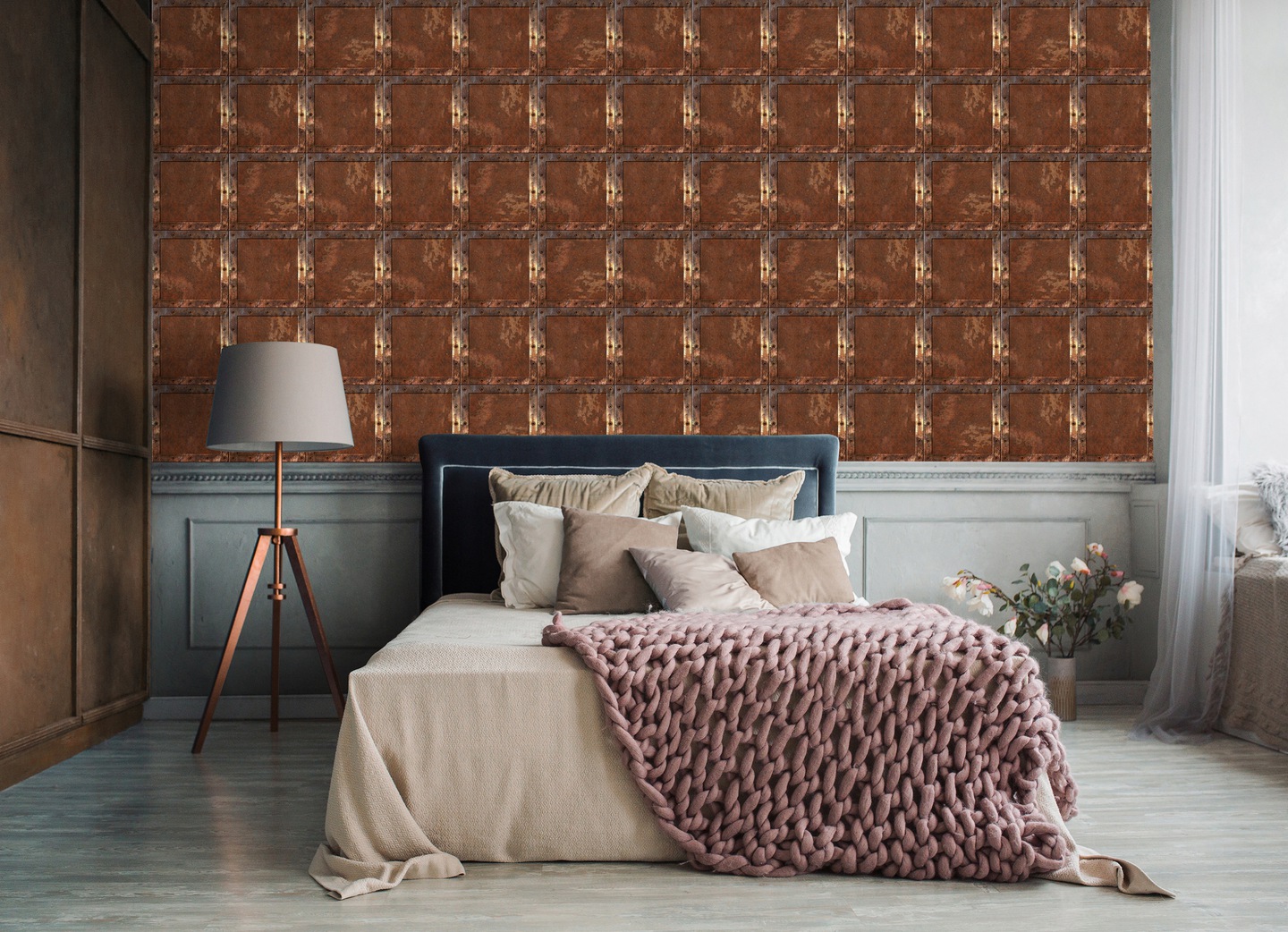 Wallpaper with a rusted sheet metal and concrete pattern