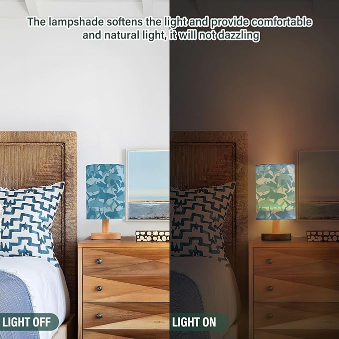 Table Lamp Blue Shark Pattern Marine Animal Nightstand Lamp