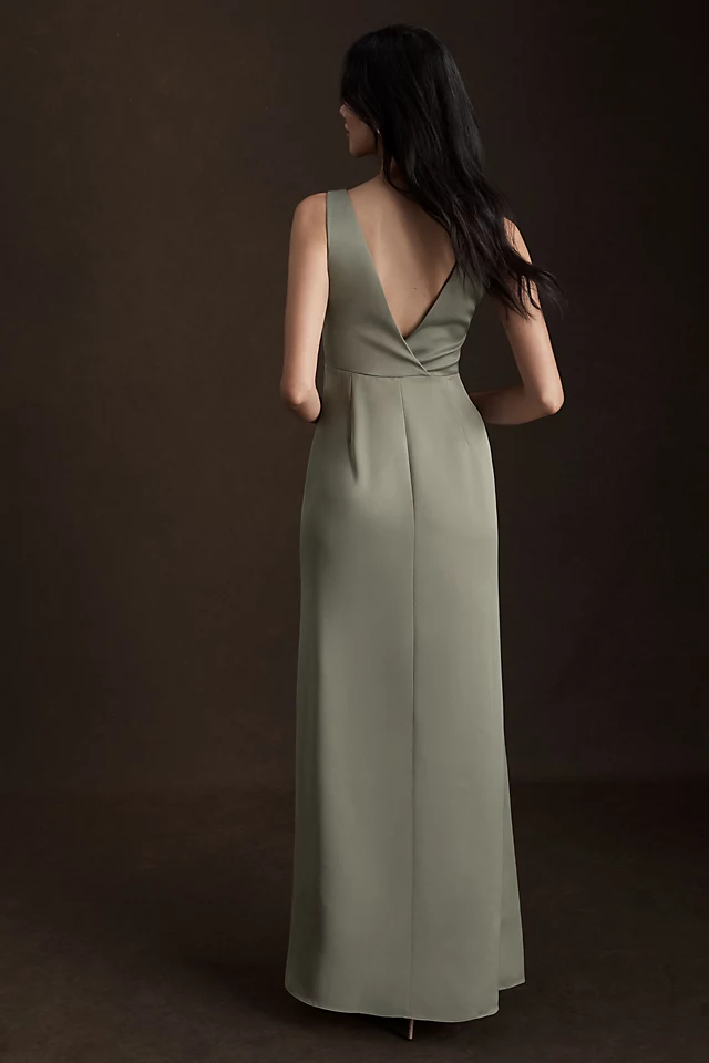 Elegant V-Neck Side-Slit Satin Gown MOSS