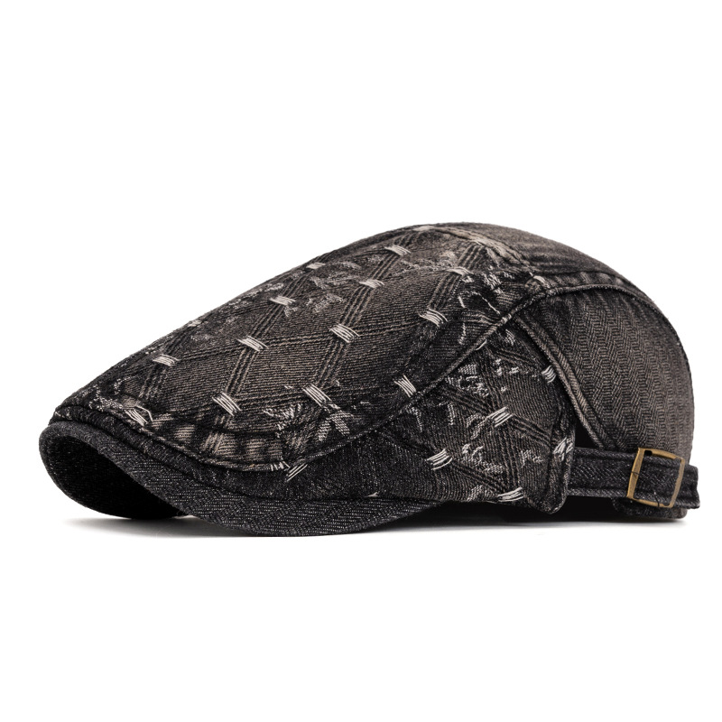 Men's Retro Distressed Denim Newsboy Cap