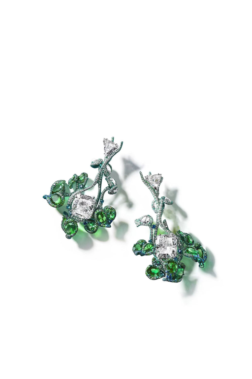 Morning Dew Vine Emerald Diamond Earrings