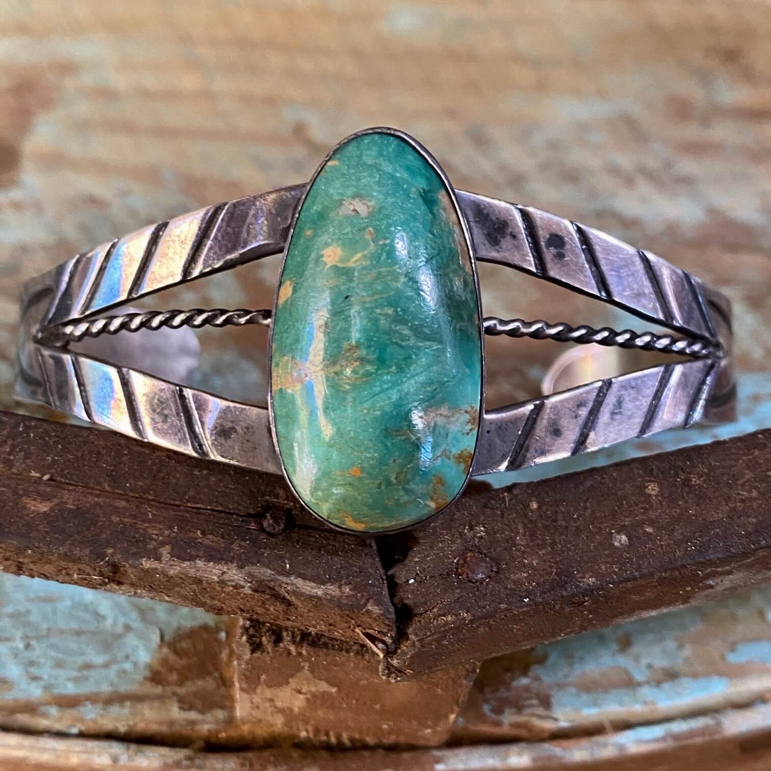 Early Navajo Ingot Formed Bracelet Turquoise Sterling Silver