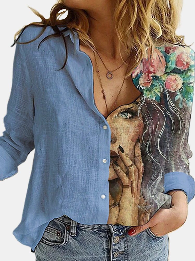 Loose Casual And Comfortable V-Neck Avatar Print Shirt