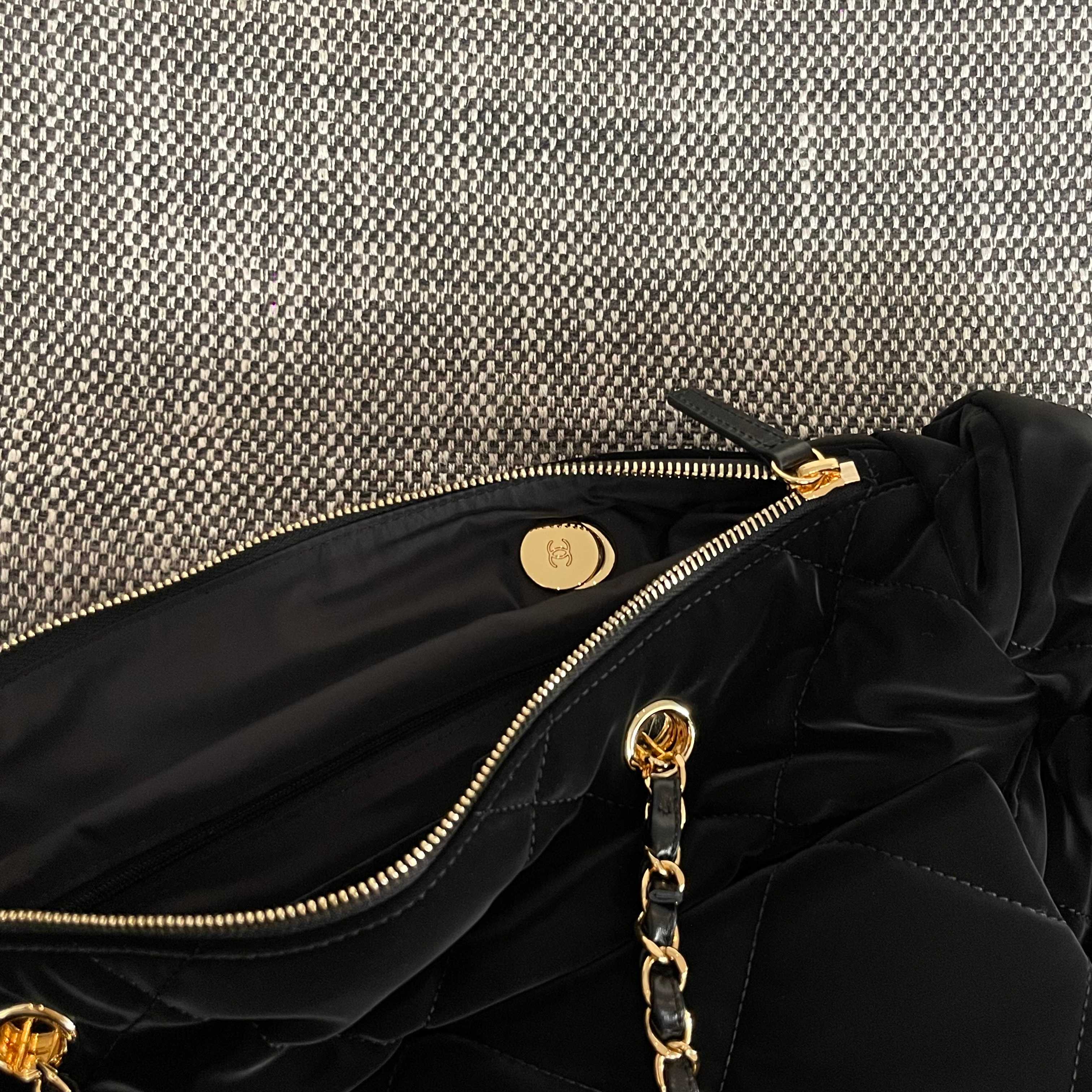 24N Coco Neige Large Hobo Bag in Black Satin Nylon (Gold Hardware) - Mocuir