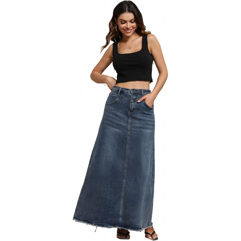 Women's Vintage Denim Maxi Skirt