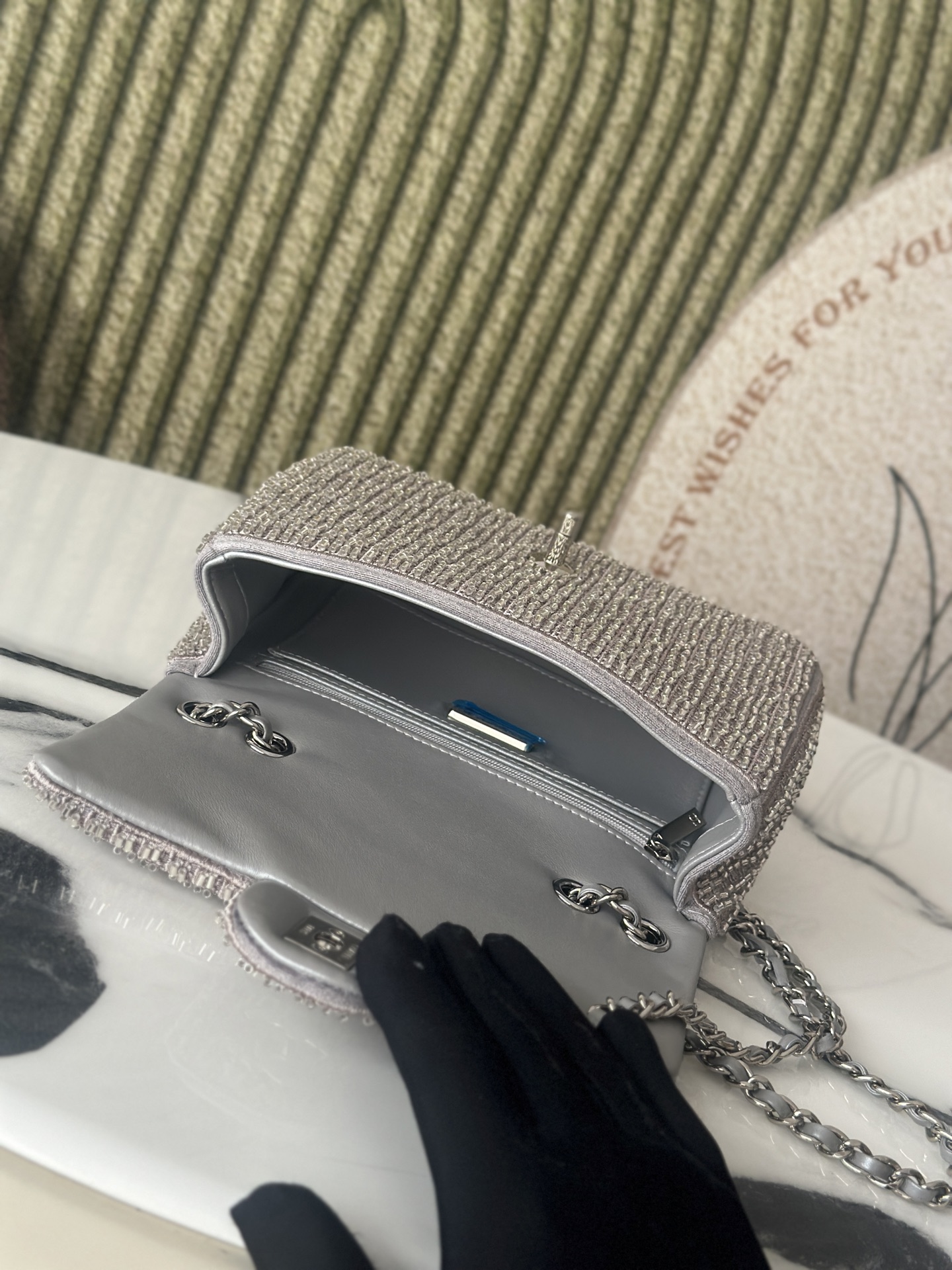 19 Bag Small in Grey Crystal Embellished Lambskin with Silver-Tone Hardware - Mocuir