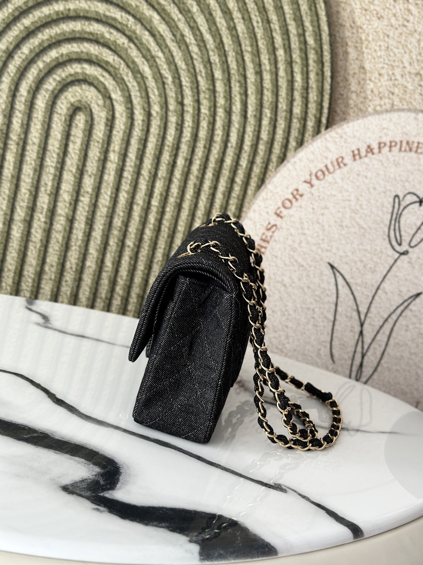 Black Denim Quilted Medium Classic Flap Bag with Gold Hardware - Mocuir