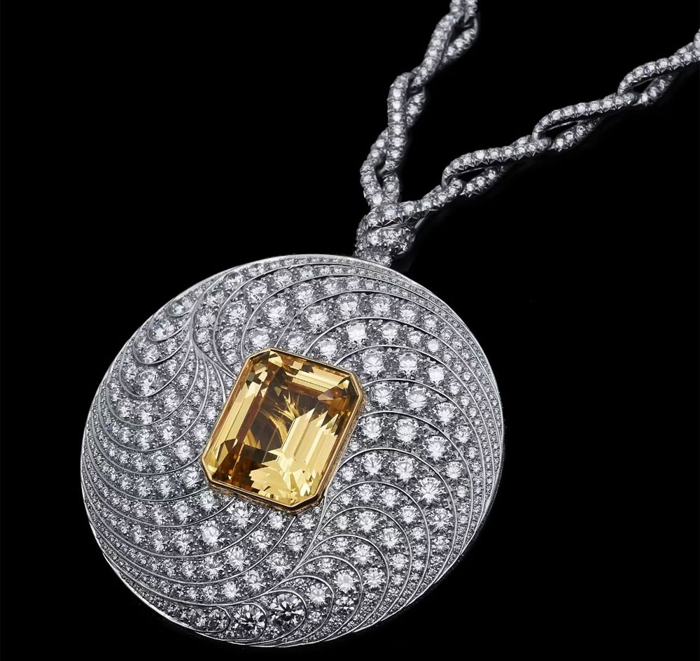 Yellow Diamond Round Pendant Necklace