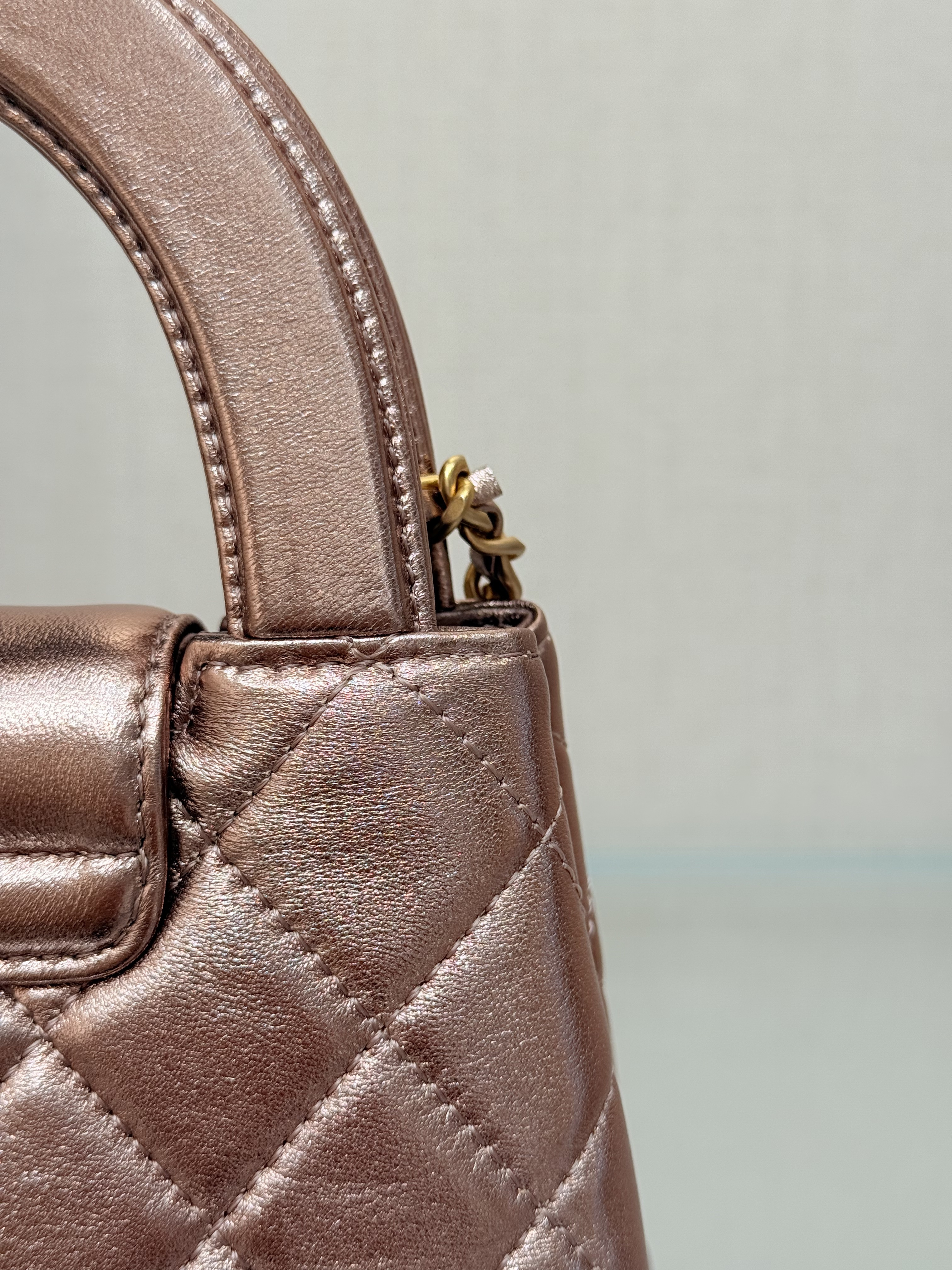 Mini Kelly Bag with Handle（Metallic Rose Gold ） - Mocuir