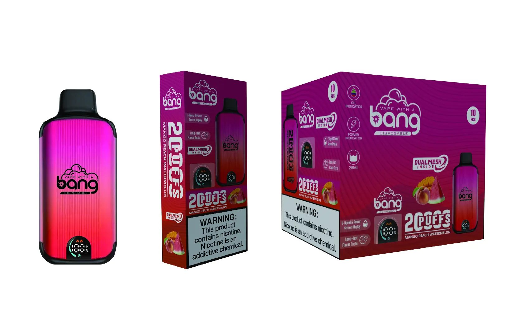 （3 pieces）Bang 20000 Puffs New Product LED Display Disposable Vape
