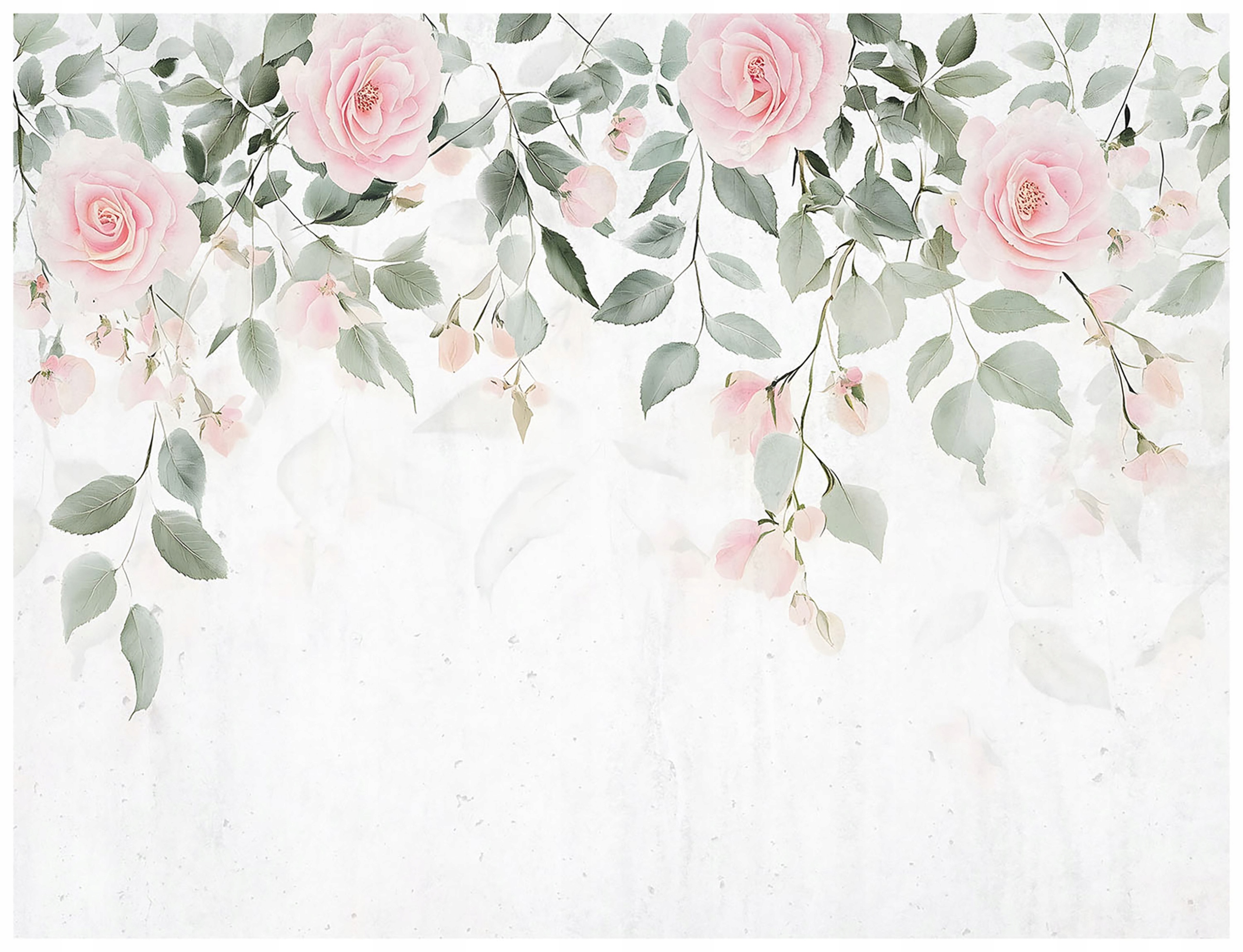 Green leaves and roses wall mural for bedroom or living room,